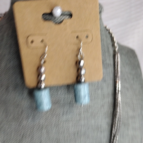 Bocar Silver and Simulated Turquoise Barrel Beaded Necklace and Earring Set - Picture 4 of 5